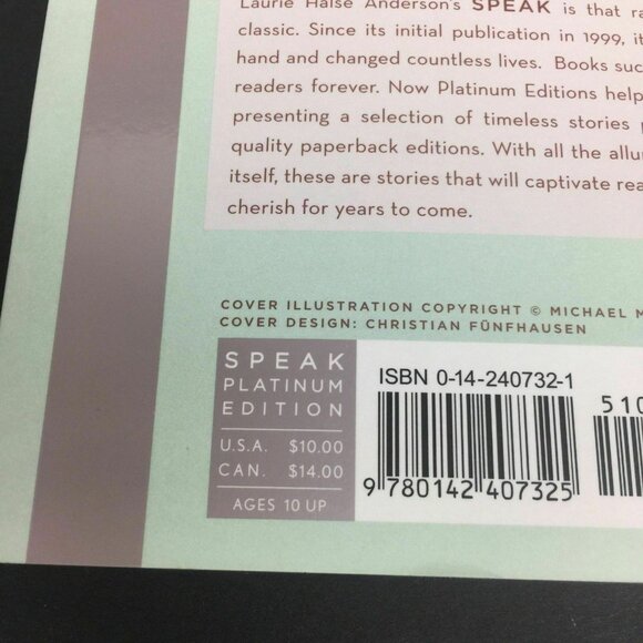 Speak Paperback Book Laurie Halse Anderson Platinum Edition Penguin Group 2006 - Picture 11 of 12